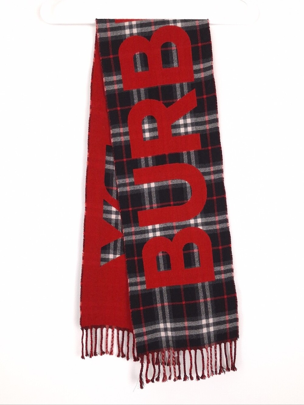 Burberry boys check plaid wool scarf large logo spellout preppy luxury old money